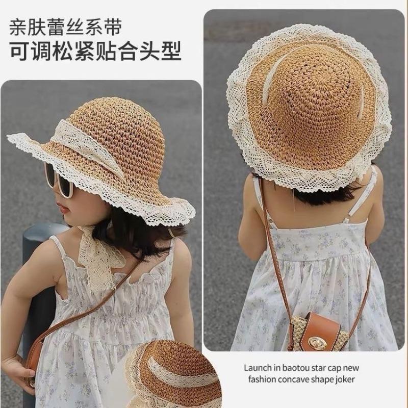 Children's Hat Girls Summer Straw Hat Girls Summer Female Treasure Sun Protection Bucket Hat Baby Beach Sun Hat