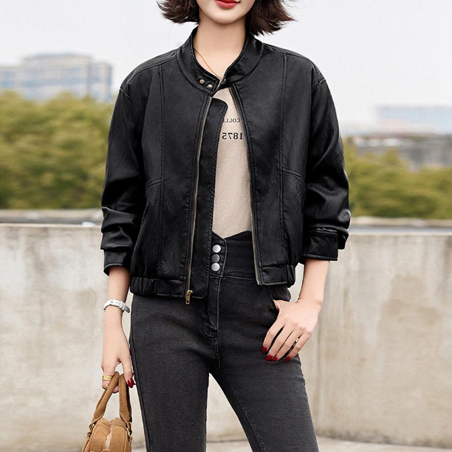Retro Soft Leather Jacket Women's Spring and Autumn New Design Sense Fashion Casual Loose Leather Jacket