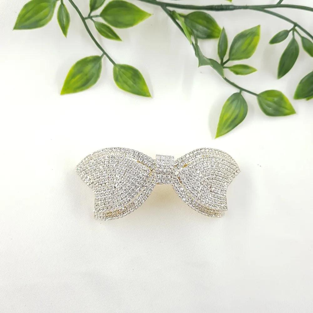 Gold ribbon cubic zirconia hair clip automatic hair clip