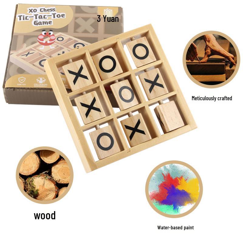 Деревянная игра Крестики-нолики - Образовательная игрушка для детей - Интерактивная игра-головоломка «Три в ряд» и строительные блоки