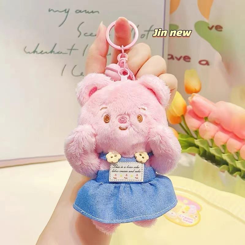 Denim Bear Suspender Plush Pendant Keychain Toy Decoration Accessories Gift