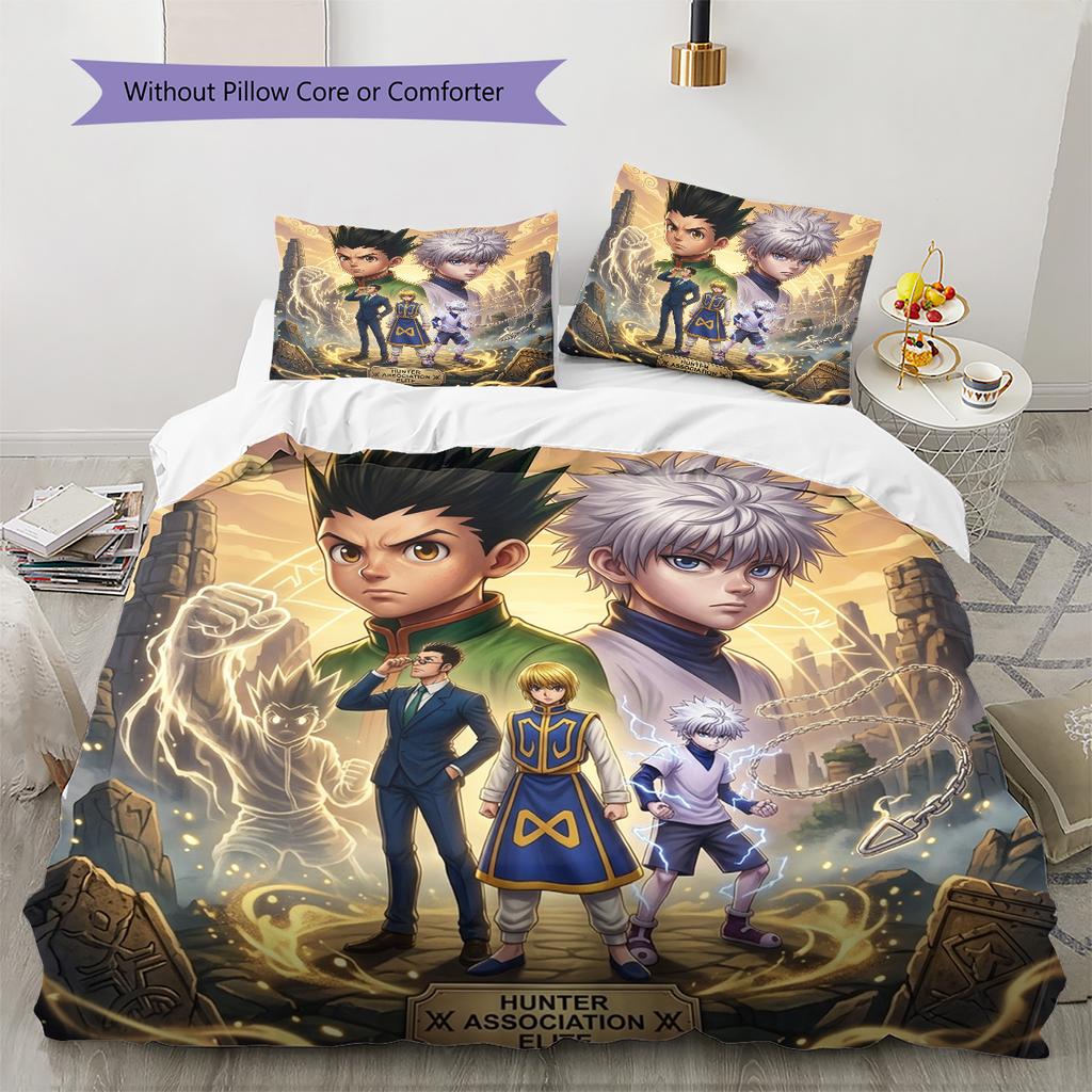 Hunter X Hunter Pattern Bedding Quilt Set Quilt Cover Pillowcase Home Birthday Gift(1 * Duvet Cover + 2 * Pillowcase, Without Core)