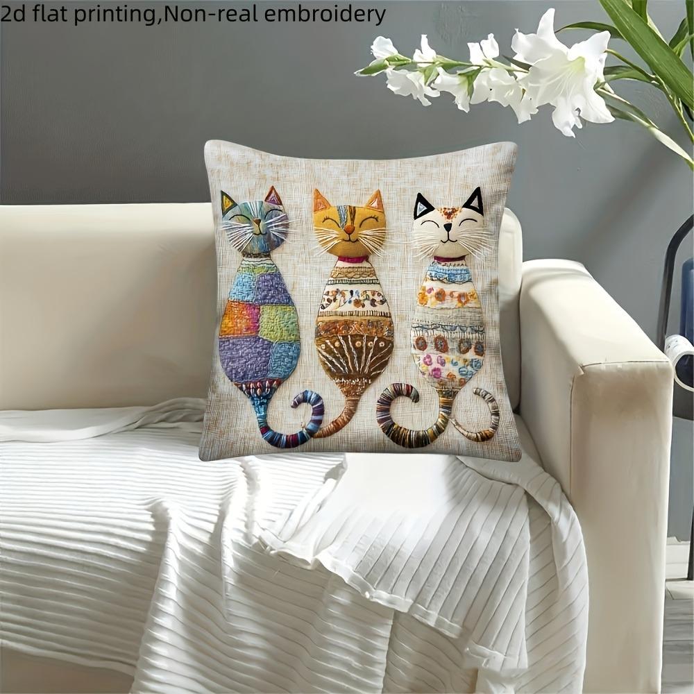 Cute Cat-Patterned 2D Flat-Printed Pillowcase for Comfort and Style Sofa Cushion Cover, Home Decoration, 2D Printing