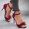Fashion 2025 Summer New Women's Lace Ruffle Sandals with Stiletto Heel Buckle Straps Plus Size Cover Heel Evening Party Sandals Shoes