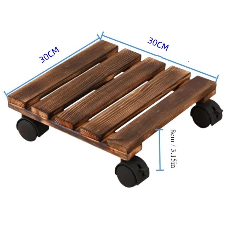 Solid Wood Thickened Movable Flower Stand Flower Holder Bonsai Flower Pot Tray Roller Base Stand with Universal Wheels