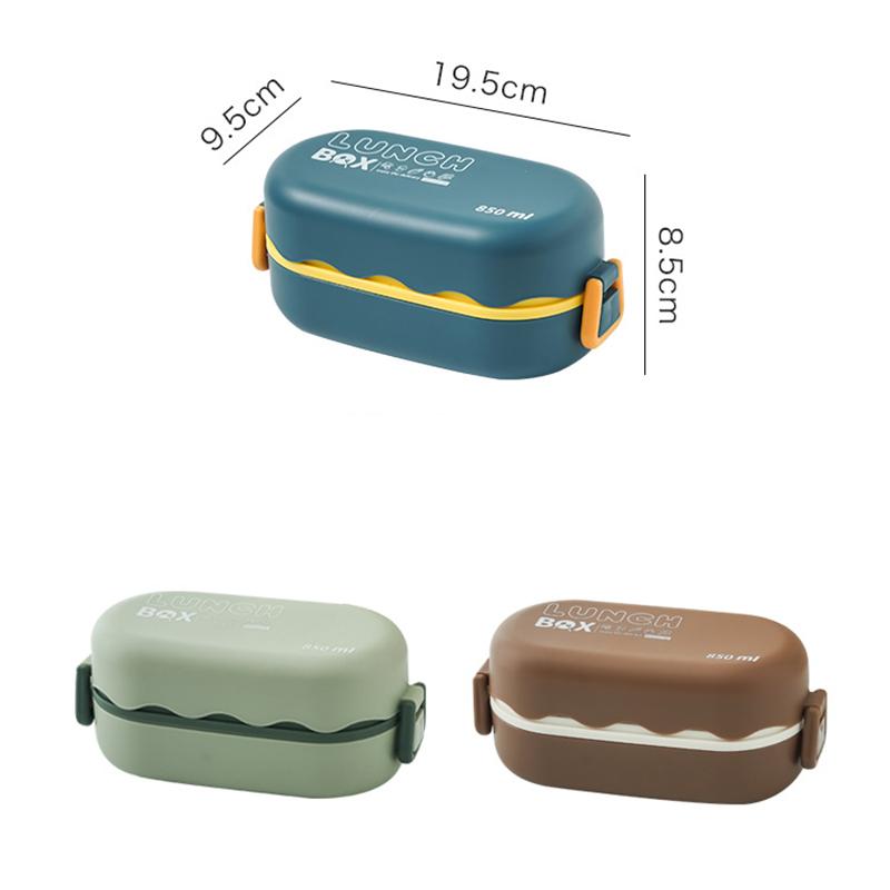 850ML Portable Double-layer Lunch Box Microwavable Bento Box with Tableware Sealed Leak-proof Food Storage Container