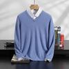 New solid color V-neck cashmere sweater men's long-sleeved pullover loose sweater with wool sweater inside