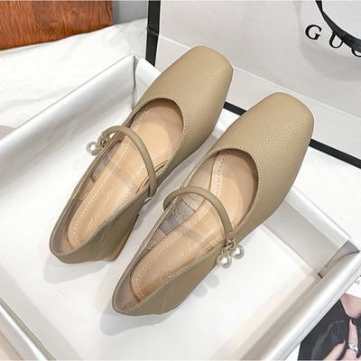 Pumps mit eckiger Spitze für Damen 2025 Frühling Neuheit Weiches Leder Retro Französisch Flacher Ausschnitt Niedriger Absatz Mary Jane Schuhe Damen