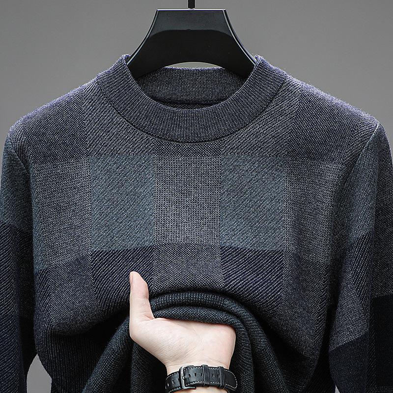 Men Crew Neck Jacquard Pullover Knitted Sweater Casual Bottoming Top For Middle Aged