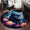 S Cat Flower Pattern Round Rug Nonslip Area Rug Office Chair Mat Carpet For Living Room Bedroom Home Decor