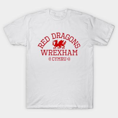 Herren Schwarzes T-Shirt mit Aufdruck Wrexham, Rote Drachen, Cymru No-Cut Transferpapier Druck Baumwoll-T-Shirt