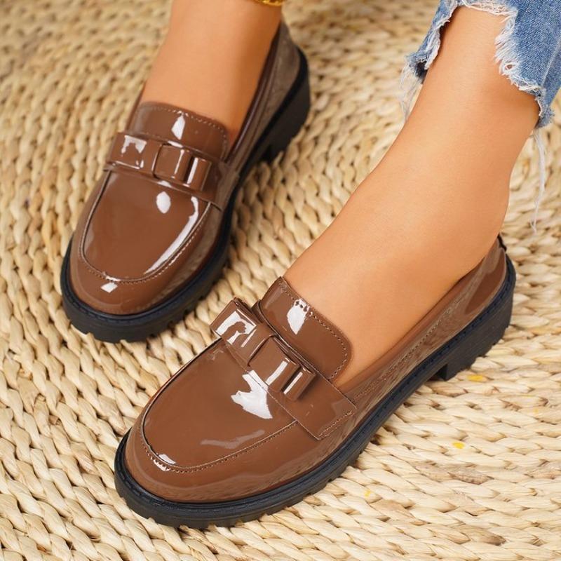 Women's Patent Leather Tassel Loafers, Mid Heel Retro Slip-On Shoes, Plus Size Casual Fashion Flats