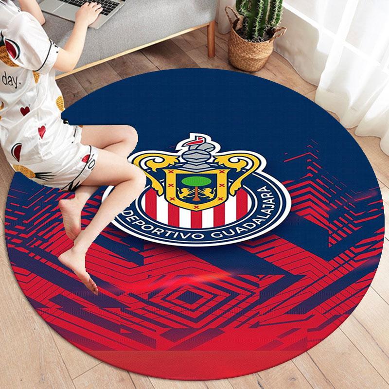 Club Deportivo Guadalajara Round Area Rug,Carpet Rug for Living Room Bedroom Sofa Playroom Decor,Non-slip Floor Mat