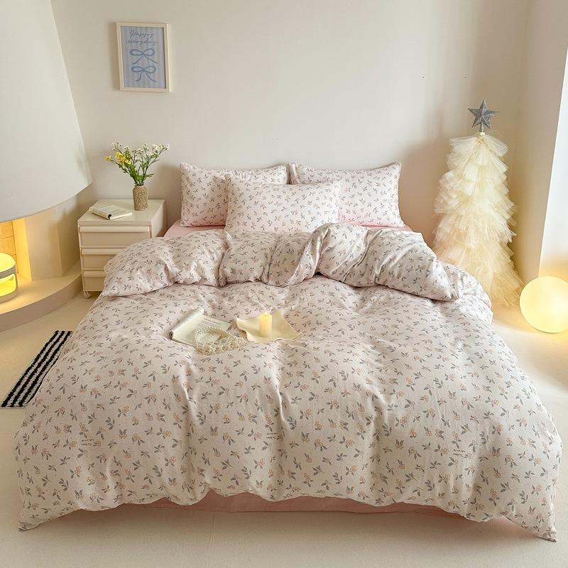 Pastoral Style Class A Maternal Infant Grade Cotton Double-Layer Yarn 4-Pcs Set Dormitory Cotton 3-Pcs Set Bed Sheet Quilt Cover Bedding