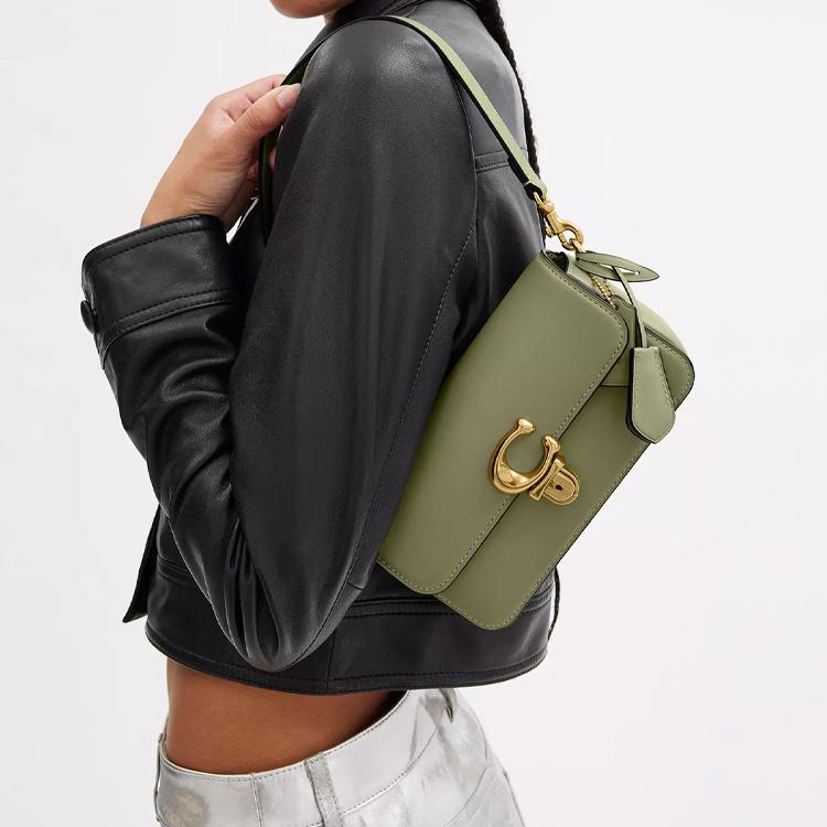 Coach Studio 20 Gold Label Klappenverschluss Kartenfach Handschuhgegerbtes Leder Handtasche Umhängetasche Klein Damen Taschen Messing Moos CE331-B4MX
