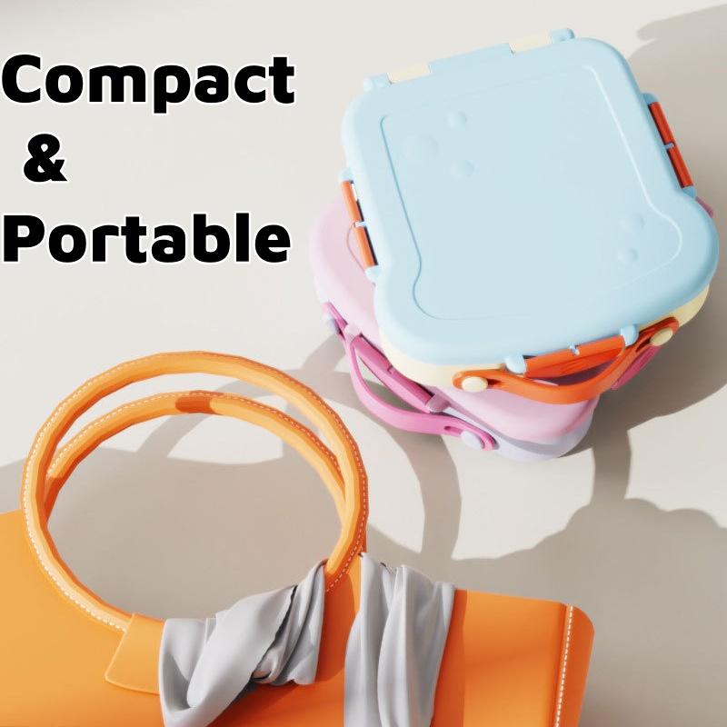 Bento Lunch Box Set Leak Proof Snack Box with Spice Cup & Utensils BPA Free Portable Handle Meal Container for School Travel BBQ