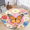 Dense Floral Butterfly Round Soft Non-Slip Art Rug Bohemian Living Room Minimalist Decor Rug
