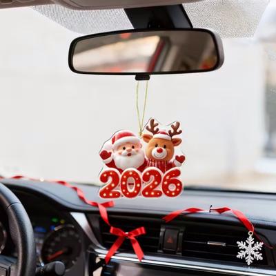 Christmas Ornament Snowman Santa Claus Deer Design Car Rear View Pendant 2D Acrylic Hanging Decoration Xmas Party Accessory
