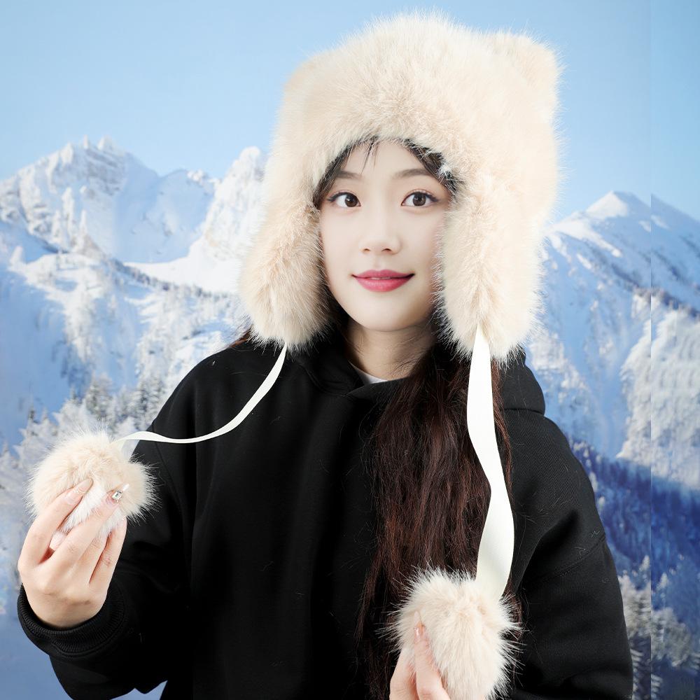 

Милая шапка с медвежьими ушками для женщин на зиму, модная и универсальная, в корейском стиле, для защиты ушей от холода и тепла на улице, шапка-ушанка лей фэн One size