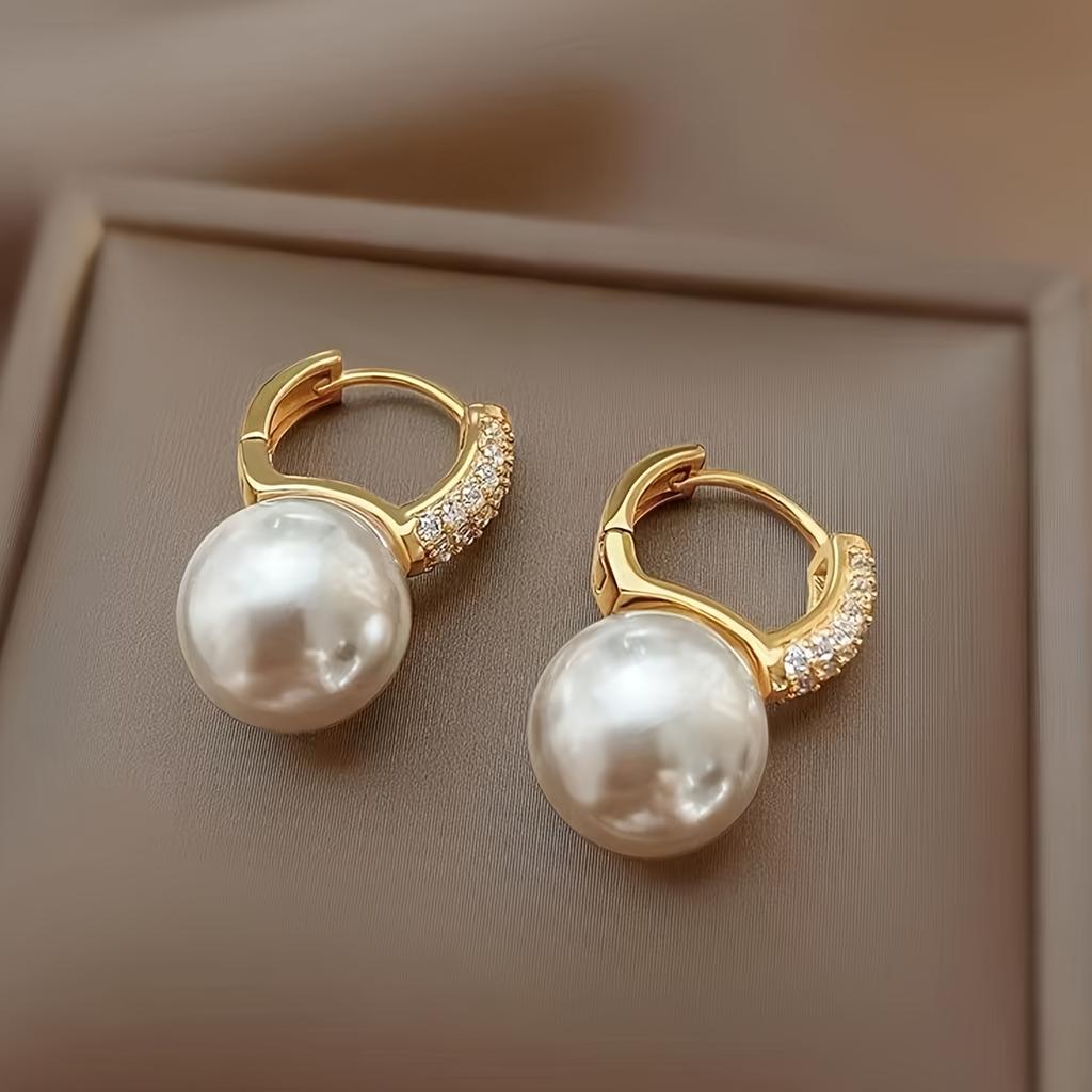 1 Pair Women's Elegant Earrings Vintage & Minimalist Style, Faux Pearl & Rhinestone Studded, Fashion Ear Jewelry