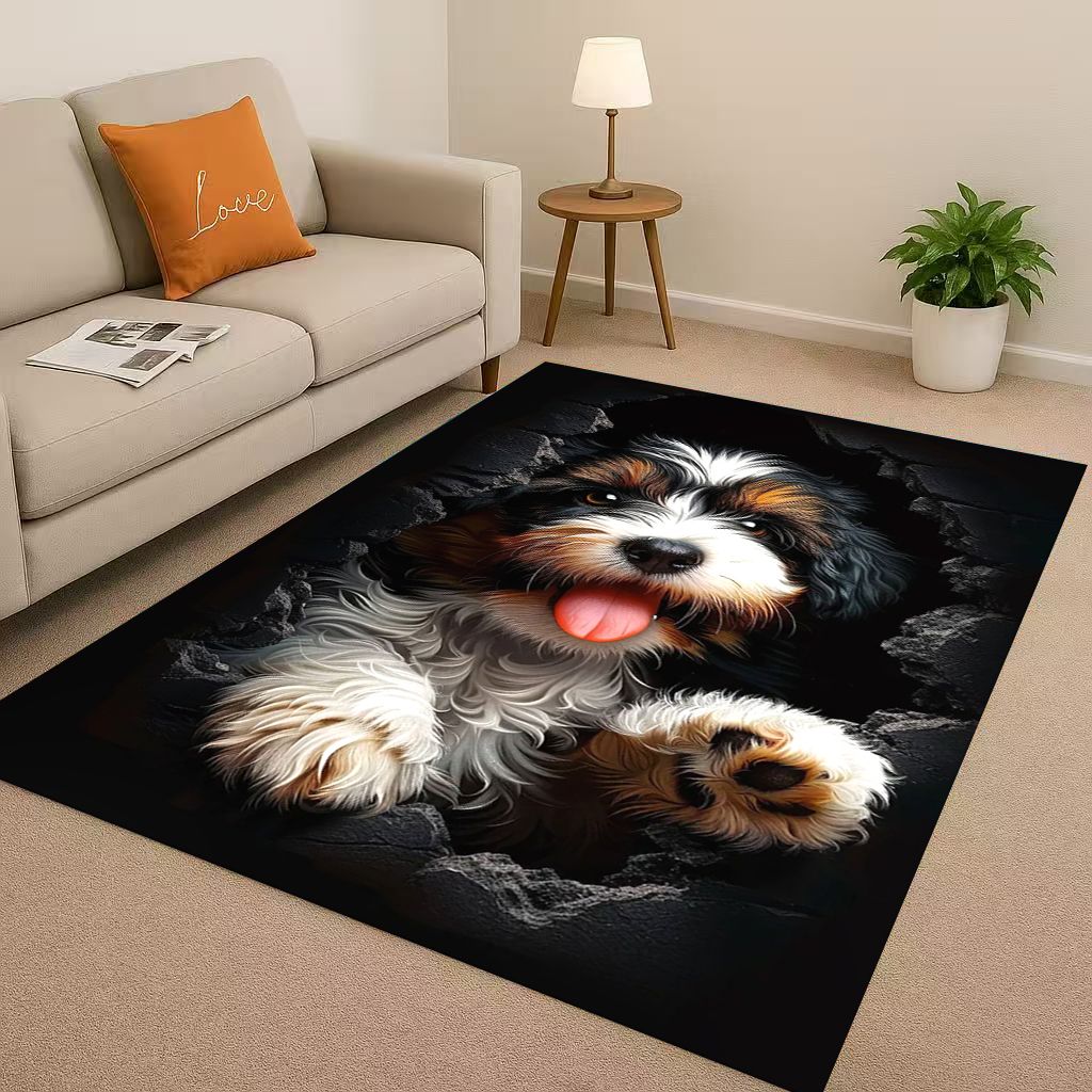 27 Stil Durchbrechende Wand 3D-Illusion Hund Welpe Wohnzimmer Rutschfester Teppich für Schlafzimmer Spielzimmer Sofa, Heimdekoration Fußmatte