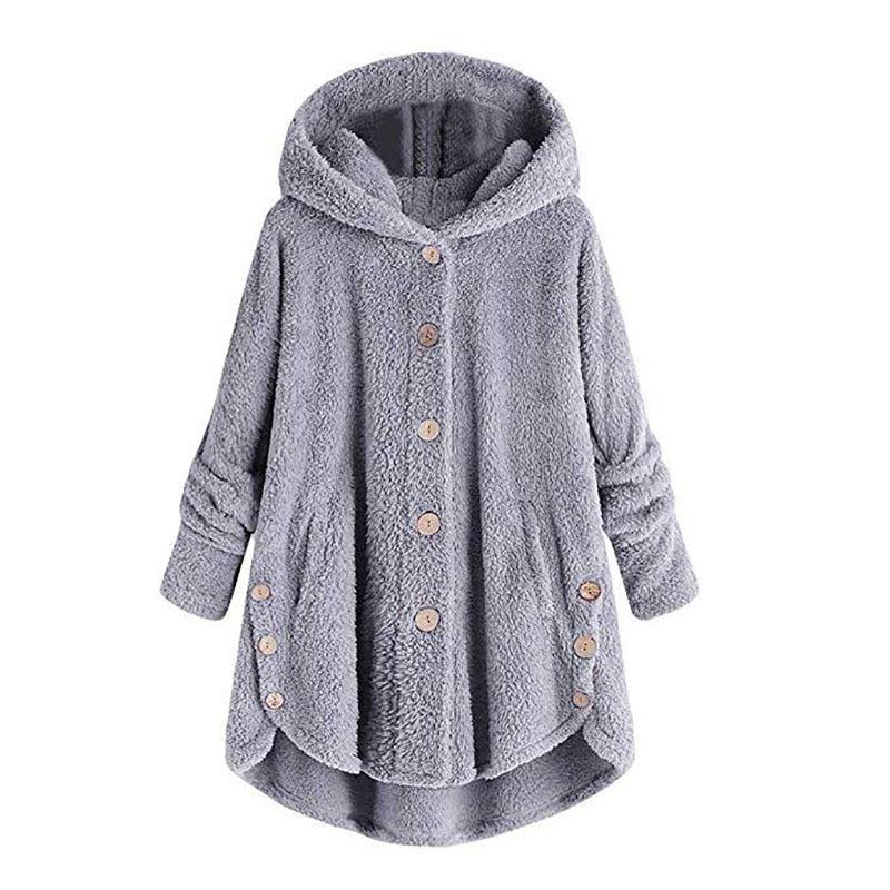 Cozy Women Winter Solid Fluffy Coat Overcoat With Button Jacket And Loose Sweater