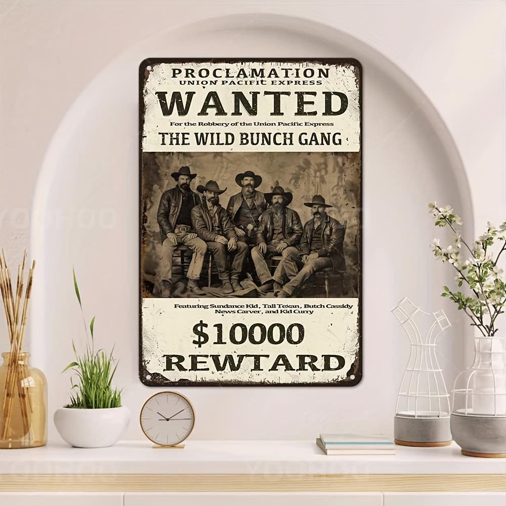 Cartello Segno Wanted del West Selvaggio - Decorazione Cowboy in Alluminio con Taglia da $10.000 - Ideale per Uffici, Bar e Interni di Casa Western