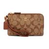 Corner Zip Coated Canvas With Leather Coin Purse Pochette Clutch Regular Womens Brown