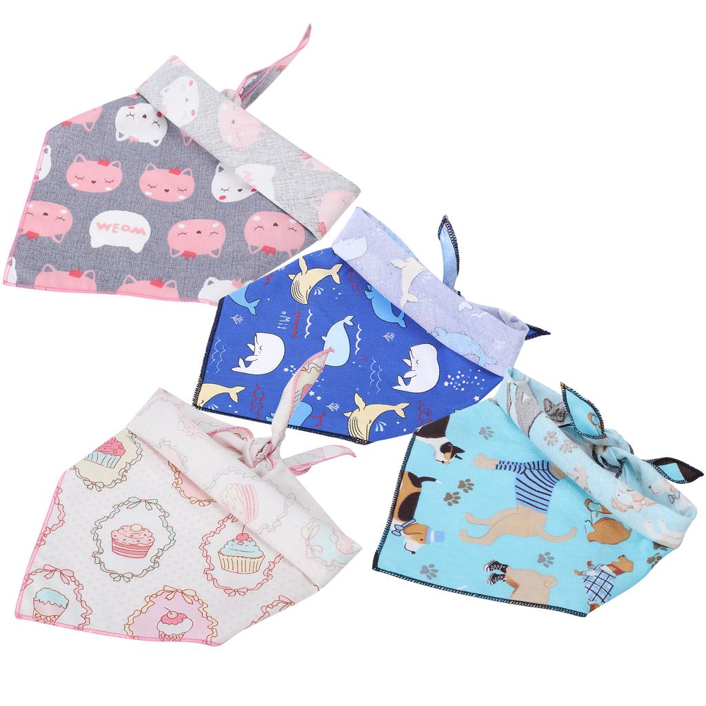 4Pcs Dog Neck Scarf Cotton Handkerchief Triangular Bib Washable Printing Style Pet ClothingL 72.5 x 49cm