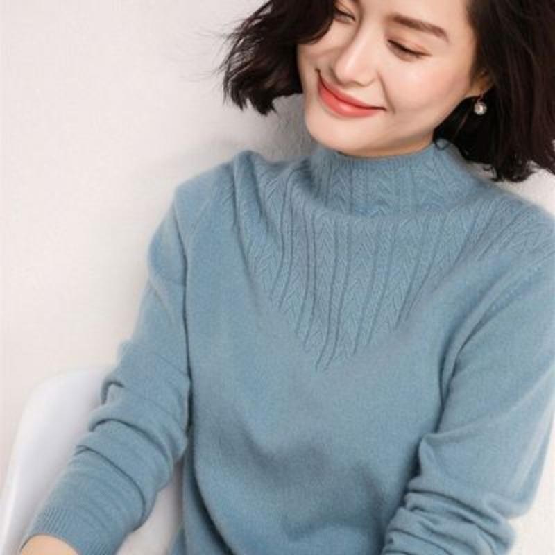 Semi-turtleneck Sweater Women's Short Pullover Loose and Thin Outer Wear Knitted Sweater Warm Inner with Thickened Bottoming Shirt