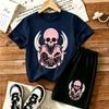 Hollow Skull Fun Printed 11 Colors Outdoor Street Kids T-shirt and Shorts 2 Piece Set Summer Home Casual Outfit Boy and Girl's Sports Set