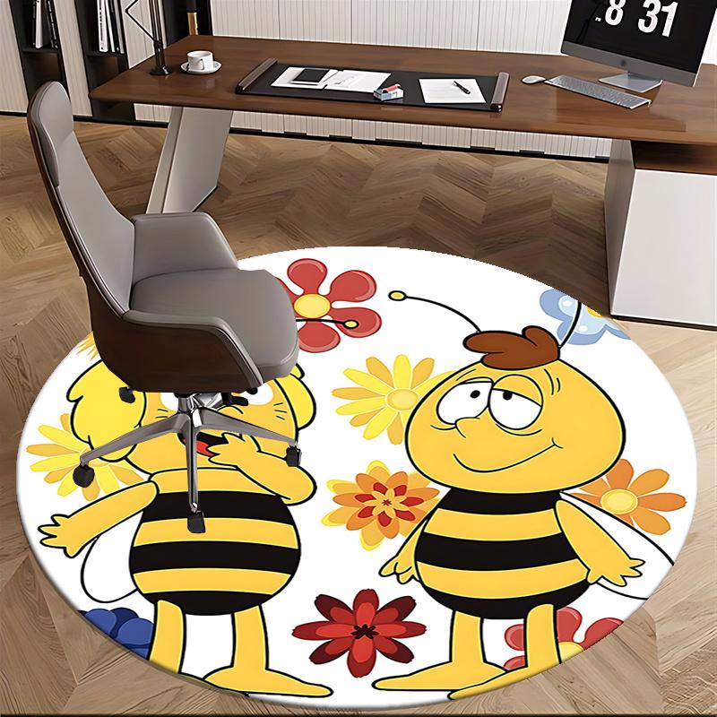 Bee-Themed Chair Mat - Round Carpet for Home Decor