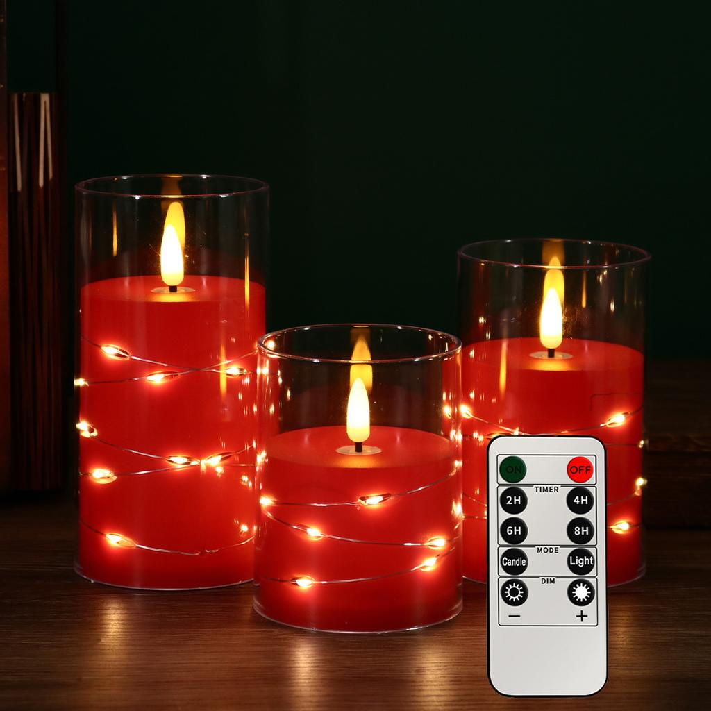 3 sztuki bezpłomieniowych świec LED z pilotem zdalnego sterowania, migoczące świece filarowe, świąteczne dekoracje na Halloween, lampa herbaciana