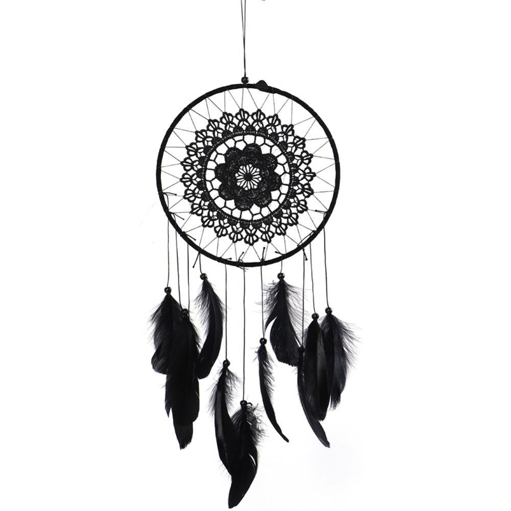 Boho Stil schwarzer Traumfänger Feder Spitze Traumfänger Wandbehang Blüten Design Gewebte Dekoration Boho Wandornament Heimornament