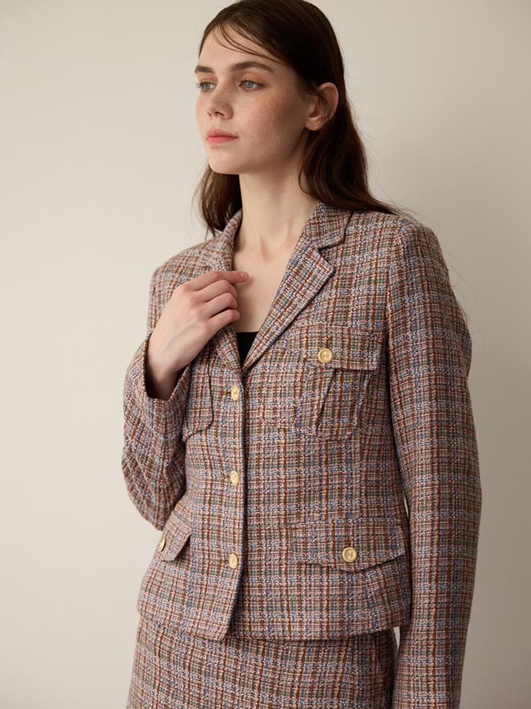 Freaks By Kimtaehoon [Tweed Suit] Wool Tweed Pocket Detail Single Jacket_Takisada Nagoya Slab Tweed