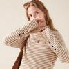 TUHUANG Women's Pure Wool Striped Colorblock Half-High Collar Sweater