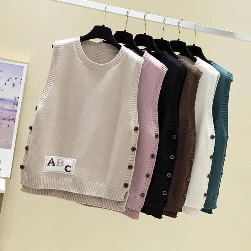 Women Loose Fit Knitted Waistcoat Vest Spring and Autumn Knit Sweater Outer Wear Hedging Waistcoat Loose Sweater