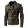 Pánská kožená bunda, PU bunda z umělé kůže, šikmý zip, klopa, motorkářská bunda