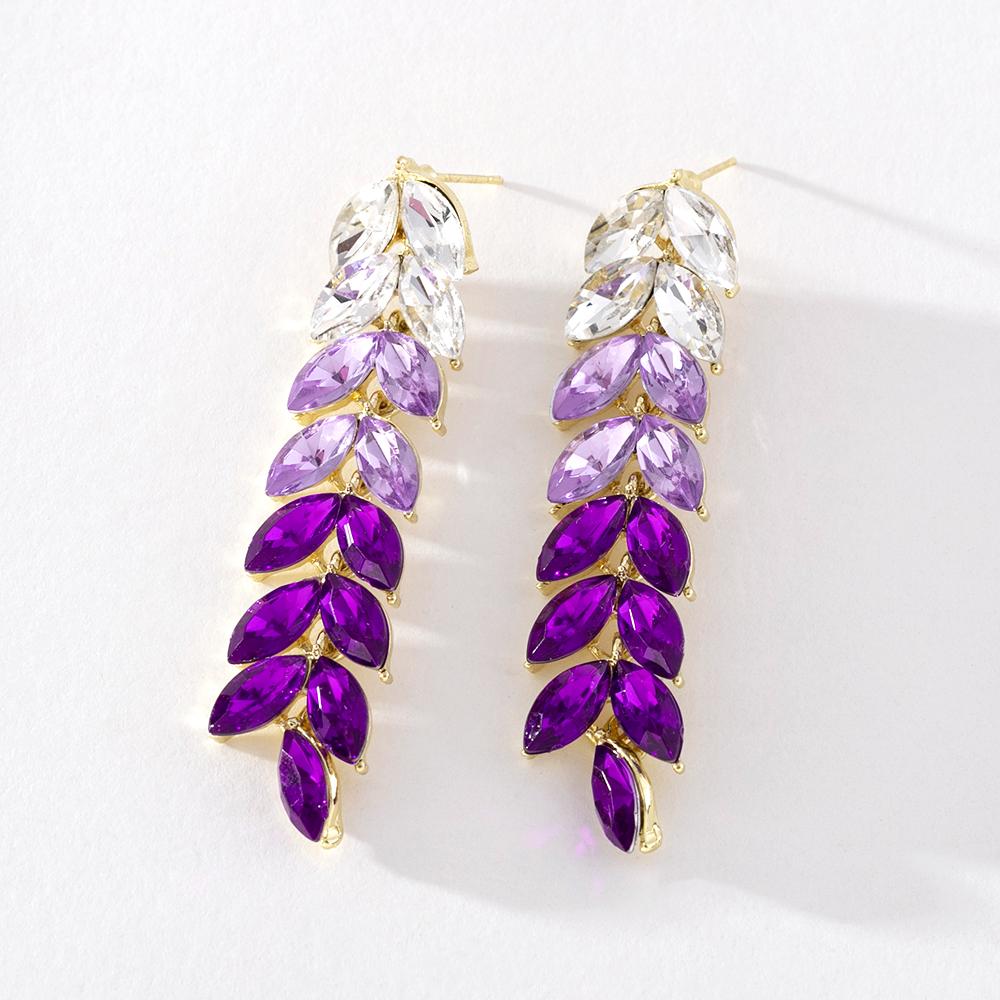 Pinkdudu Fashion Purple Rhinestone Leaf Tassel Drop Earrings Romantic Luxury Plant Dangle Earring for Women Jewelry PD1231