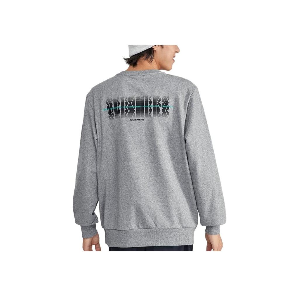Skechers Colorful Casual Series Printed Letter Crew Neck Pullover Sweatshirt Men Sweatshirt Light-Gray L323M099-004F