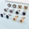 1 Pair Cufflinks Polished Smooth Surface Rhinestones Inlaid Round Shape Men Suit Shirt Cufflinks Shirt Button Replacement