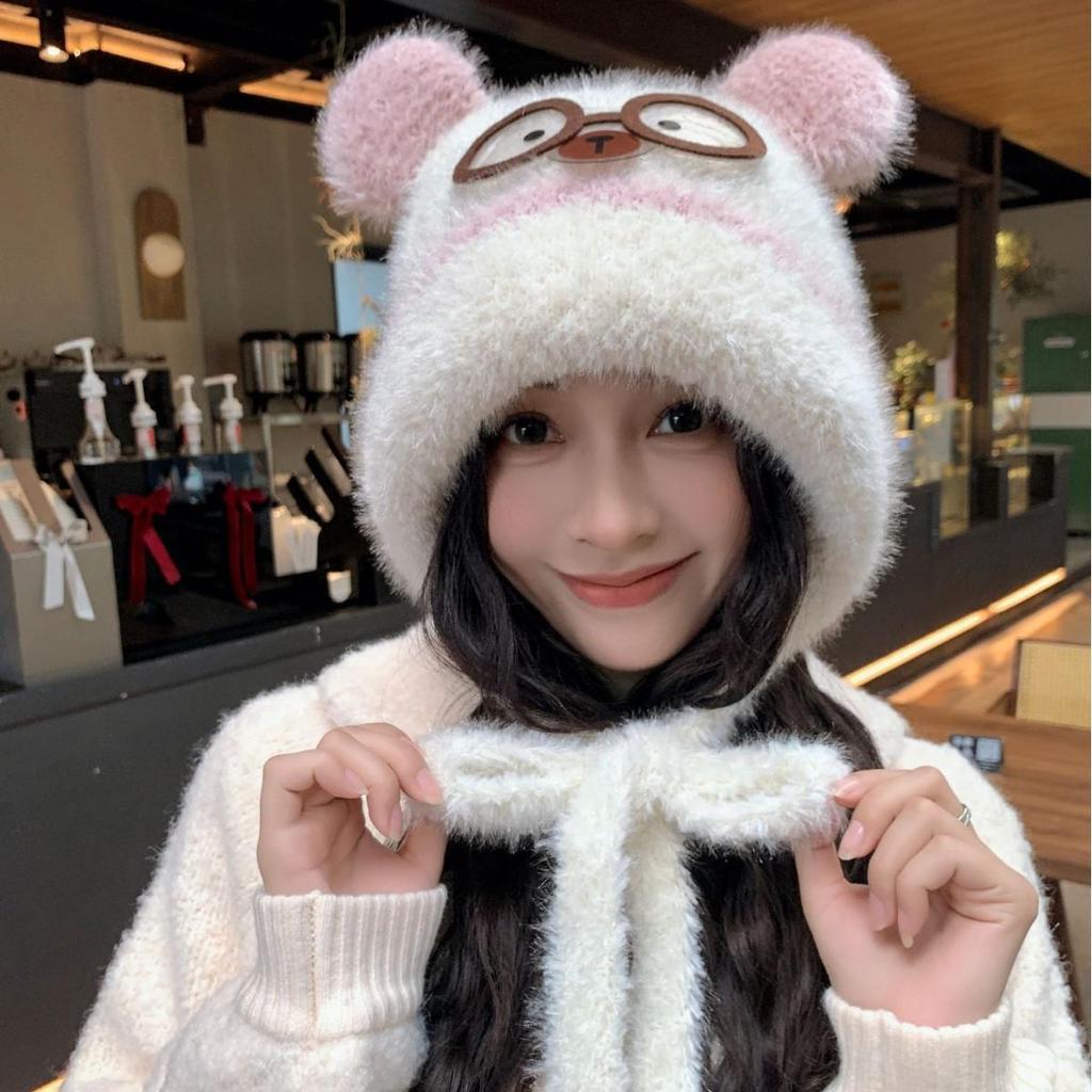 Japanese Style Cute Plush Hat: Women's Warm Knitted Beanie for Autumn/Winter