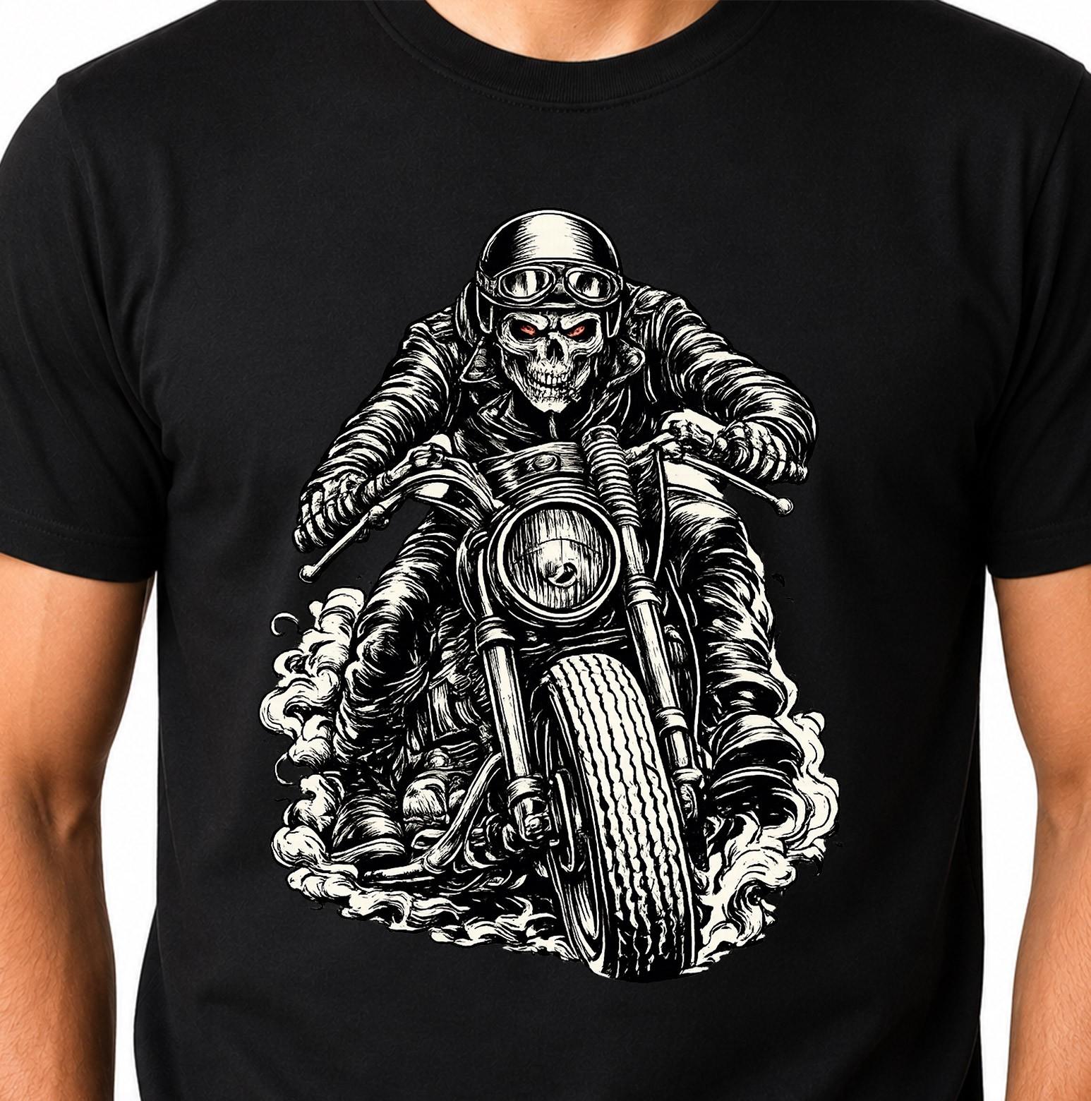 Skull Biker Motorcycle Graphic Cafe Racer Vintage Rider Gothic Skeleton Tee. S