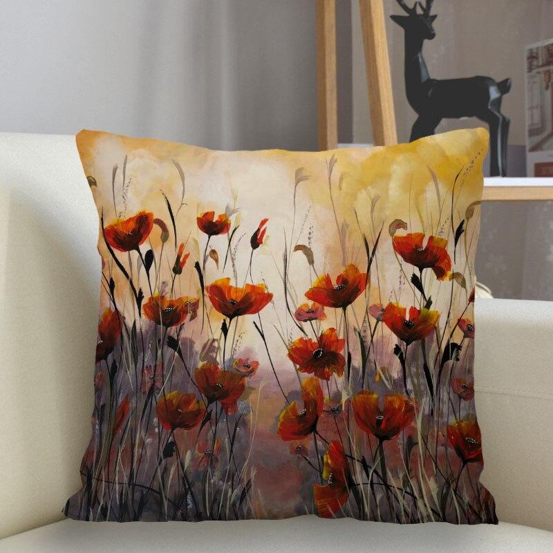 Poppy Flower DoubleSided Decorative Throw Pillow Case Square Pillowcase with Zipper for Sofa Bedroom Living Room Home Decor