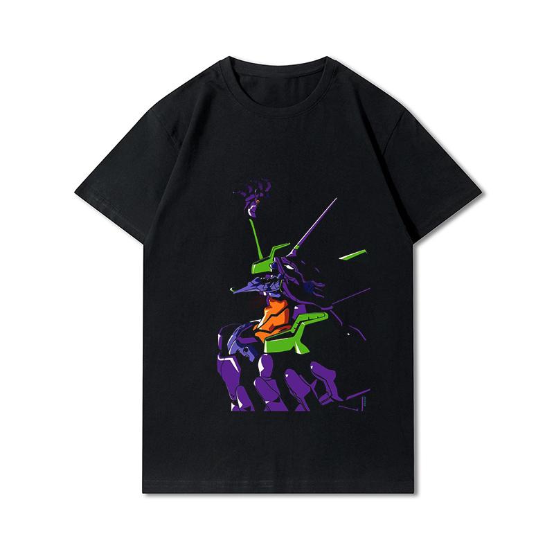 Pánská trička s potiskem Evangelion nadměrných velikostí Bavlněné topy Letní Anime Neformální Černá trička