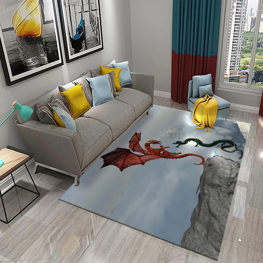3D Cartoon Dragon Animal Print Carpet for Kitchen Toilet Living Room Esports Chair Carpet Bedside Modern Simple Non-slip Carpets