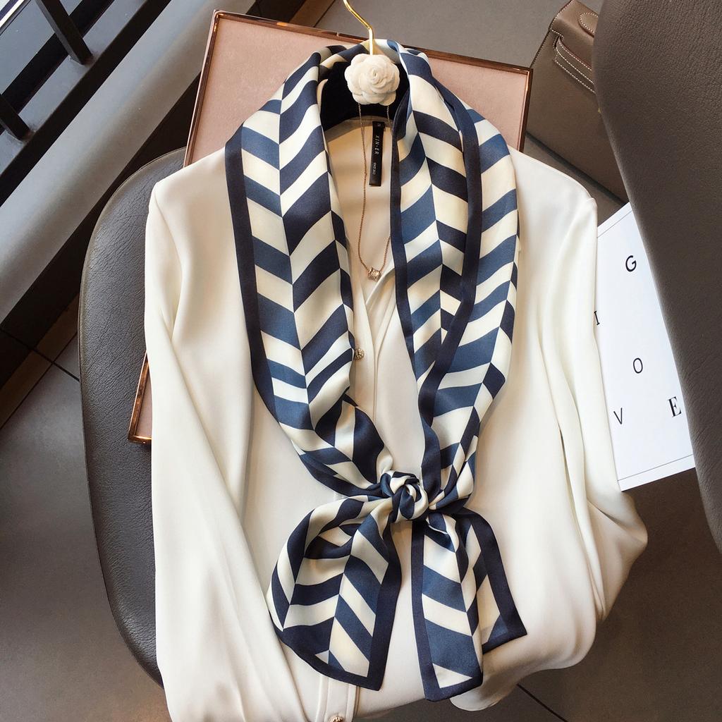 Silk Mulberry Silk Silk Scarf Versatile Serrated Pattern Double-Layer Silk Scarf Thin And Narrow Long Scarf Streamer