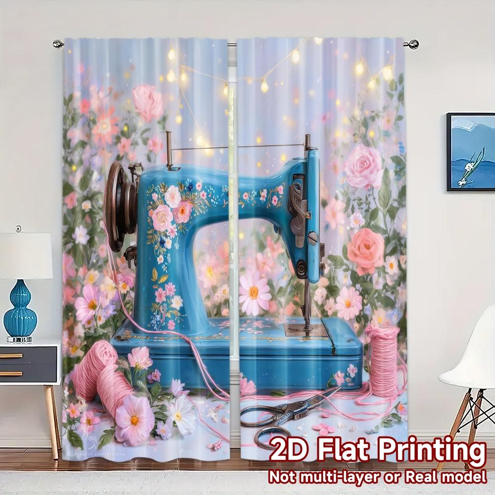 2pcs, 2D FLAT PRINTING Curtains (Without Rod) FloralSewing Chic Curtain Chic Semi-Sheer Curtains Outdoor Decorations Decorative