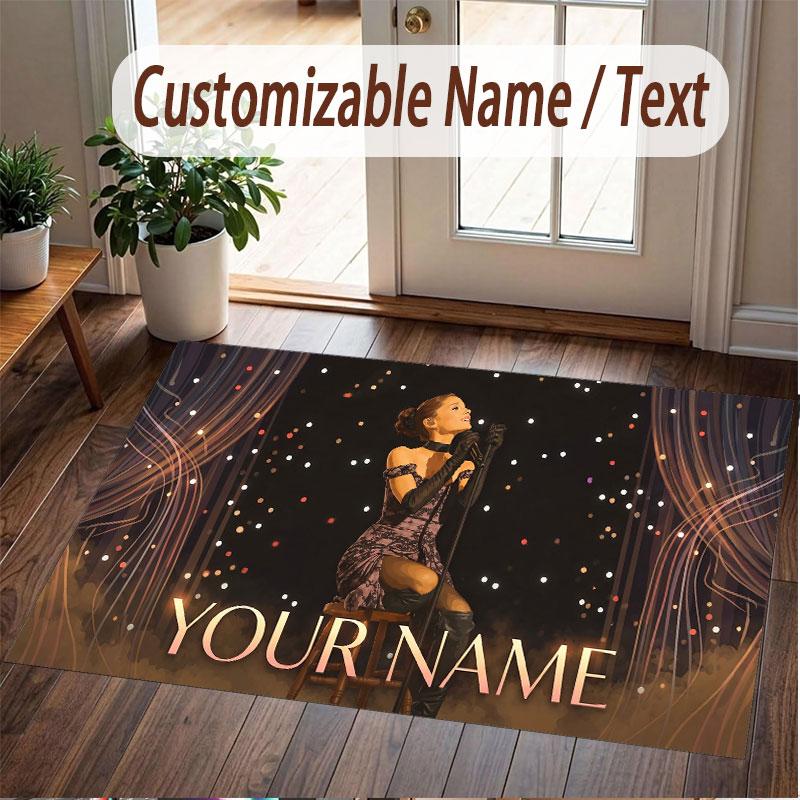 Custom Name Crystal Velvet Rug,Ariana Grande Comfortable Anti Slip Floor Mat For Room Decoration