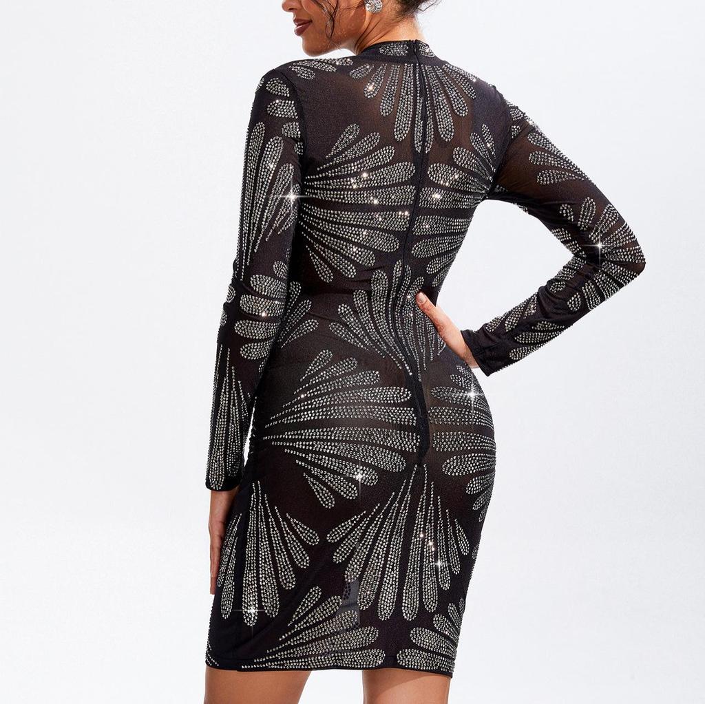 Women's 2024 Summer Mesh Rhinestone Dress - Sexy INS Hotfix Design